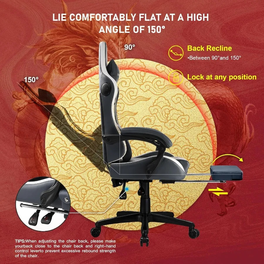 Gaming Chair with Bluetooth Speakers and Footrest