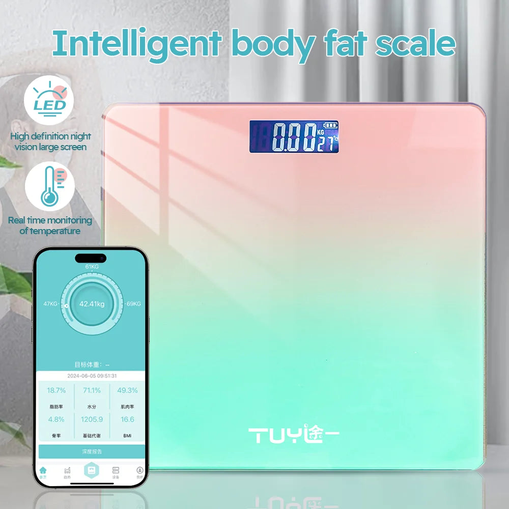Gradient Color Intelligent LCD Electronic Scale Digital Display Glass Weight Scale Balance Body Electronic Scale For Weight Meas