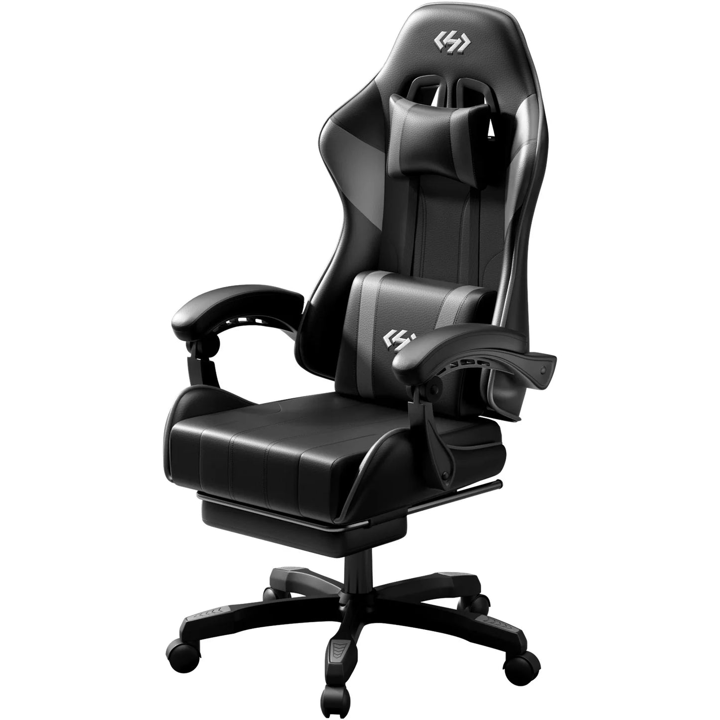 Ergonomic Gaming Chair, PU Leather Computer Office Chair for Adults, Adjustable Height & Reclining Backrest Angle, 360° Swivel Gaming Desk Chair with Lumbar Support, Headrest and Retractable Footrest