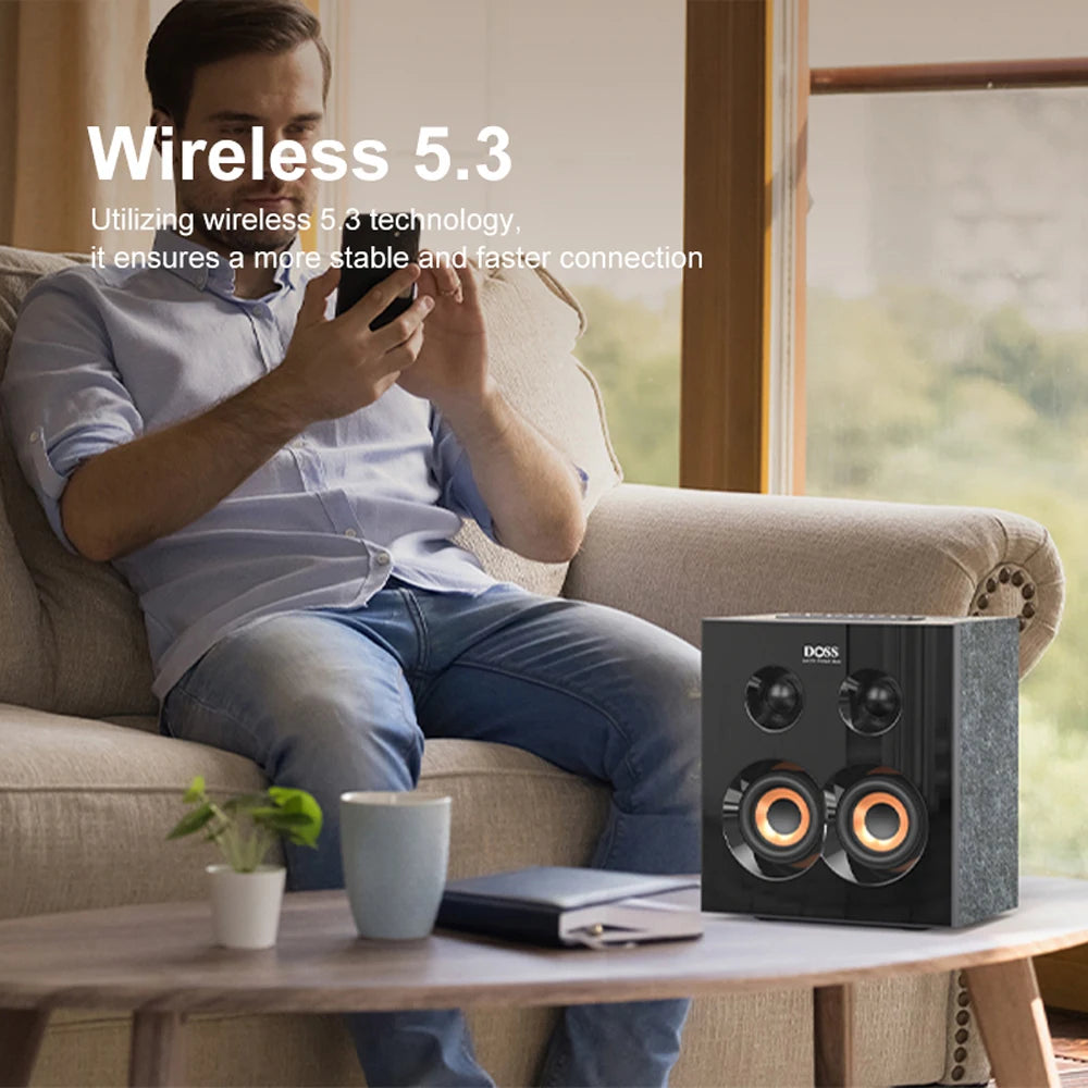 DOSS Home Bookshelf Bluetooth Speaker Powerful 90W Stereo Sound Extra Bass Subwoofer Sound Box 20H Playtime TWS Wireless Speaker