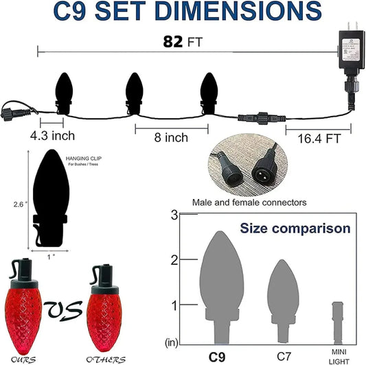 C9 Christmas String Lights, 100 LED 66 FT Waterproof Connectable Green Wire Fairy Lights, Christmas Lights for Indoor Outdoor