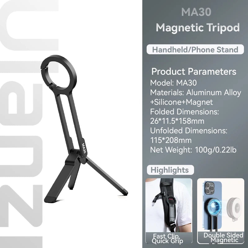 Ulanzi MA30 Dual Sided Magnetic Tripod With Buckle Smartphone Cell Phone Selfie Stick For Magsafe iPhone 16 15 14 13 12 Pro Max
