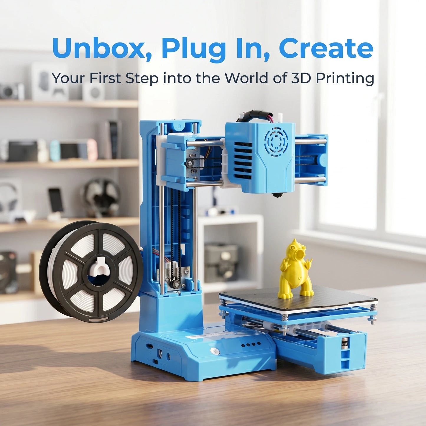 EasyThreed K9 Mini Desktop 3D Printer, Low Noise Single Cantilever Structure, PLA Filament Supported, Four Point Bed Leveling, Safety Design 3D Printer for Kids Family and DIY Enthusiasts