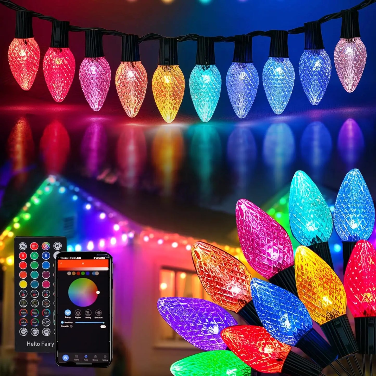 C9 Christmas String Lights, 100 LED 66 FT Waterproof Connectable Green Wire Fairy Lights, Christmas Lights for Indoor Outdoor