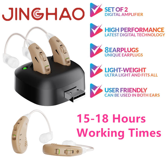 JINGHAO Rechargeable Hearing Aids BTE Ear Aids Hearing Amplifier Behind The Ear Sound Enhance Device Local Stock