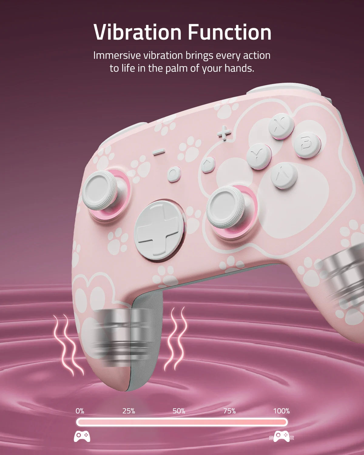 FUNLAB Switch 2 Pro Controller For Switch OLED/Lite/PC With Hall Effect/RGB/Paddle/Turbo Nintendo Luminous cat paw GamePad-pink