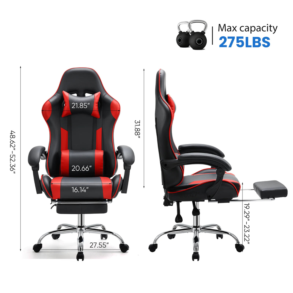 MCQ Gaming Chair Video Game Desk Ergonomic Office Chair with Footrest and Lumbar Support Height Adjustable with 360° Swivel