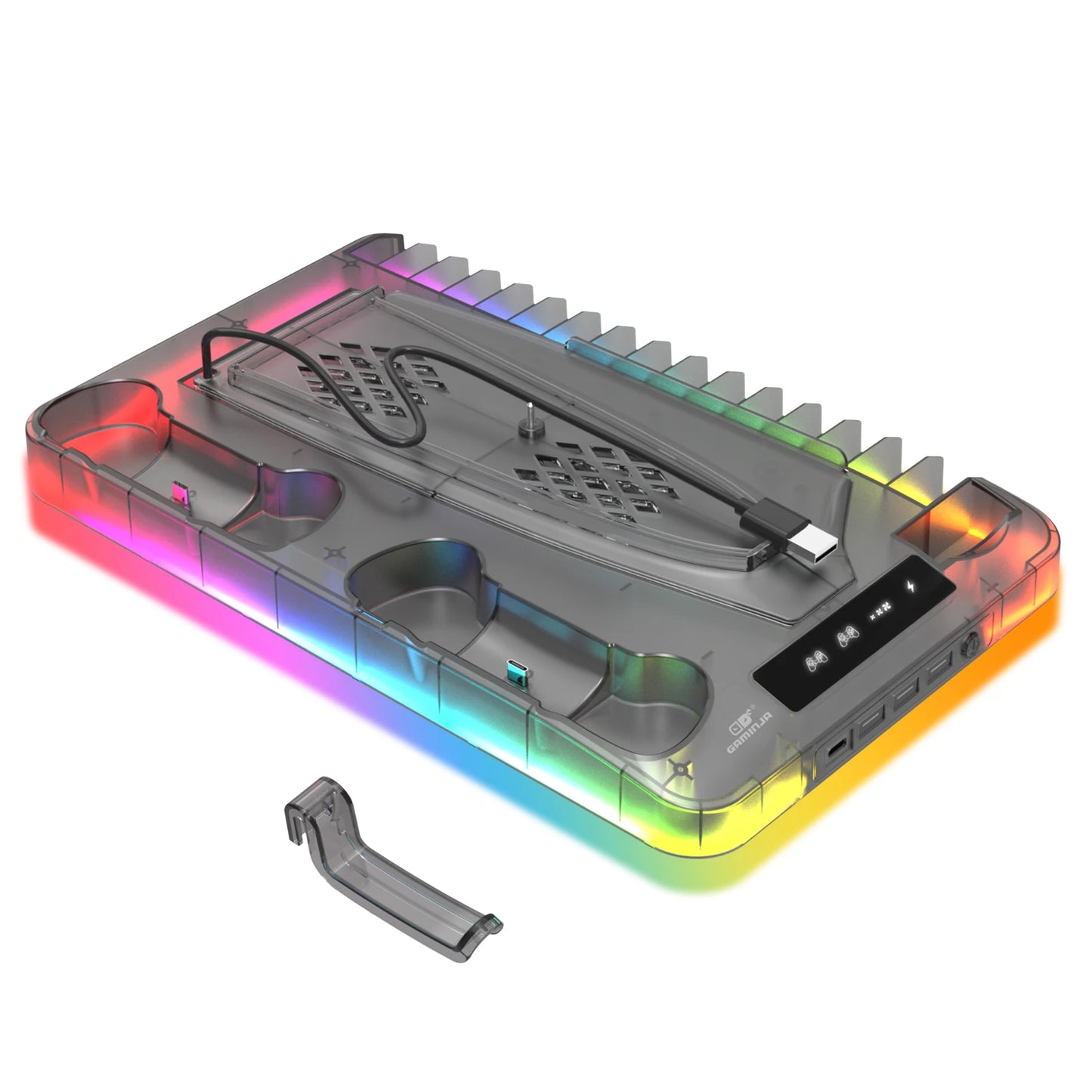 GAMINJA P58 RGB Cooling Stand For PS5 Slim Console Gamepad Charging Base Headset Hook Game CD Storage Rack For PS5 Disc&Digital