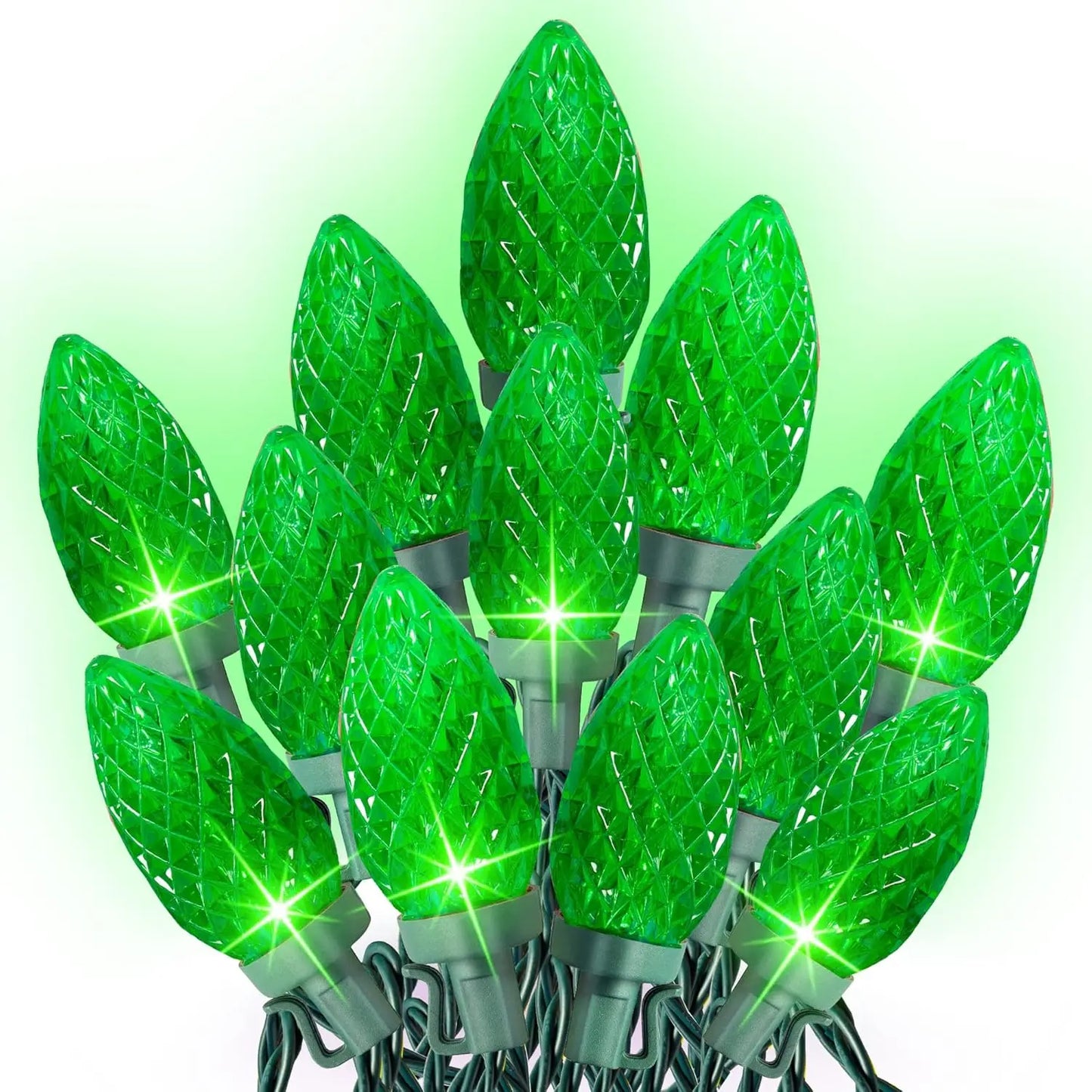 C9 Christmas String Lights, 100 LED 66 FT Waterproof Connectable Green Wire Fairy Lights, Christmas Lights for Indoor Outdoor