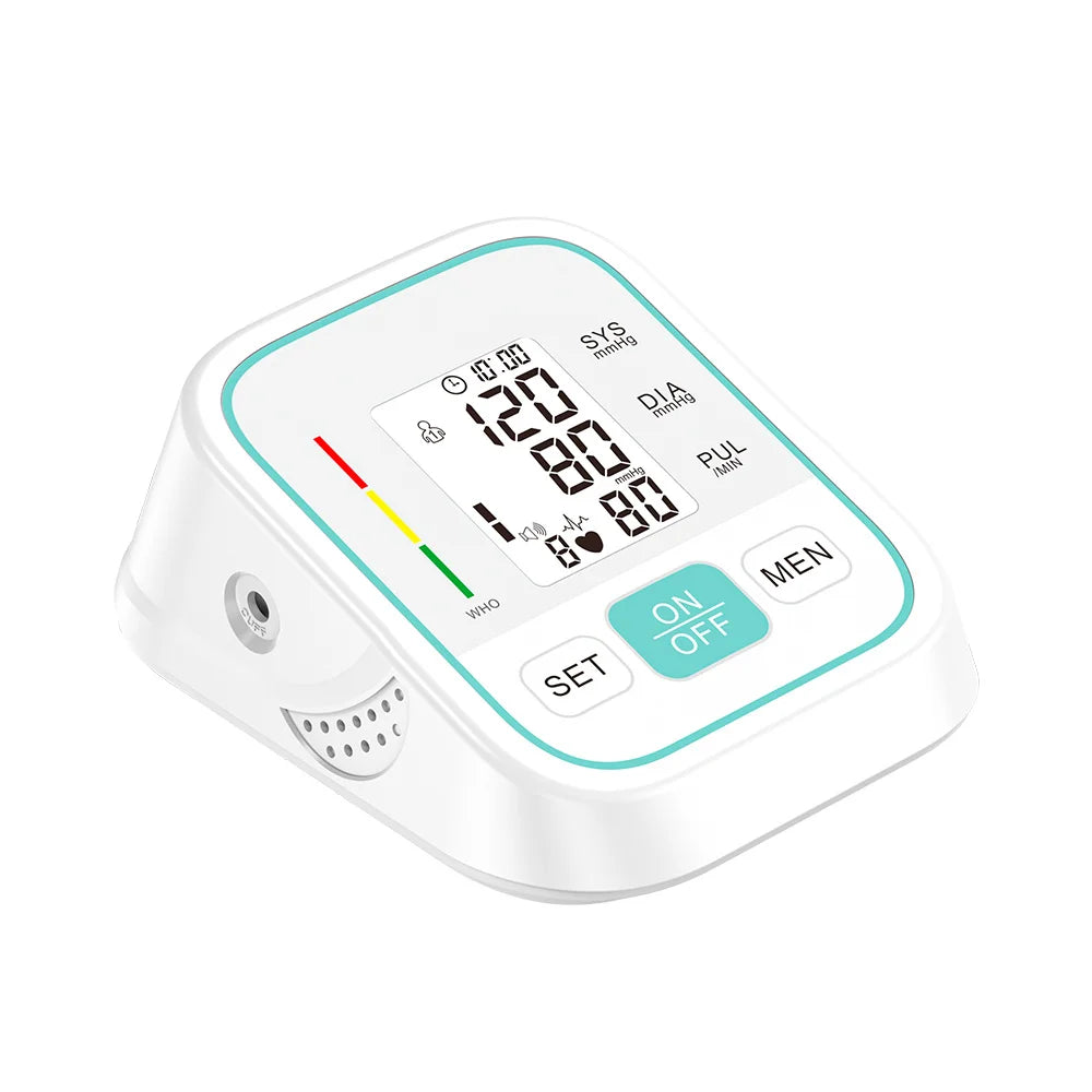 Upper Arm Blood Pressure Monitor Digital Automatic Sphygmomanometer Tensiómetro Large LCD Display Voice Broadcast High Precision USB Rechargeable Heart Rate Pulse Meter for Elderly Home Health Care