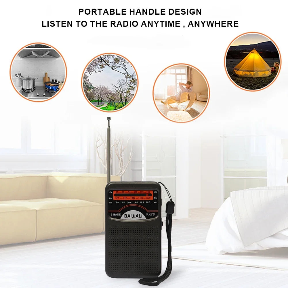 Portable Mini Radio Full Band FM/AM/SW Battery Operated Radio Player with Telescopic Antenna Emergency Radio Built-in Speaker