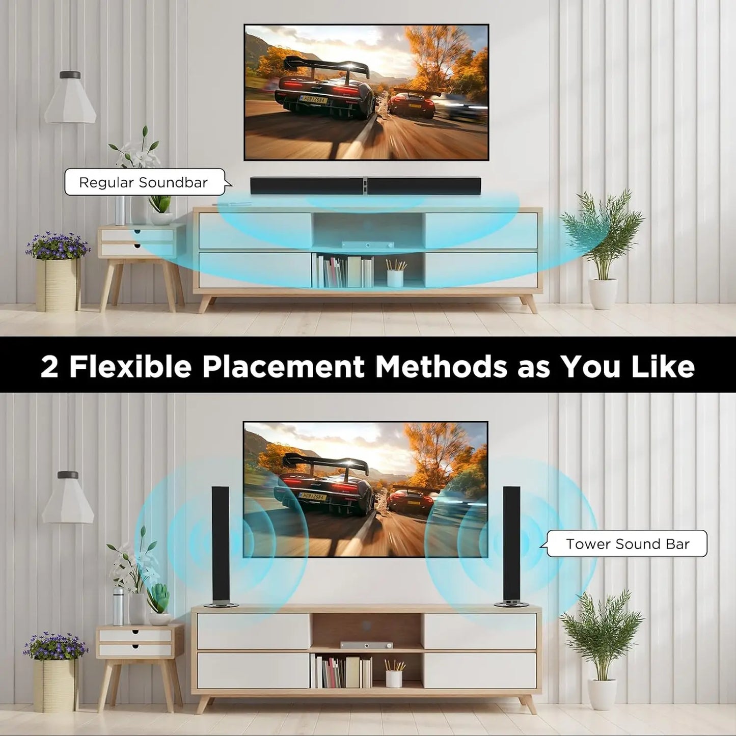 KY2020D 2 in 1 Separable Soundbar for TV 2.0 Channel Home Audio Sound Bars - Surround Sound Bars with ARC/Optical/AUX