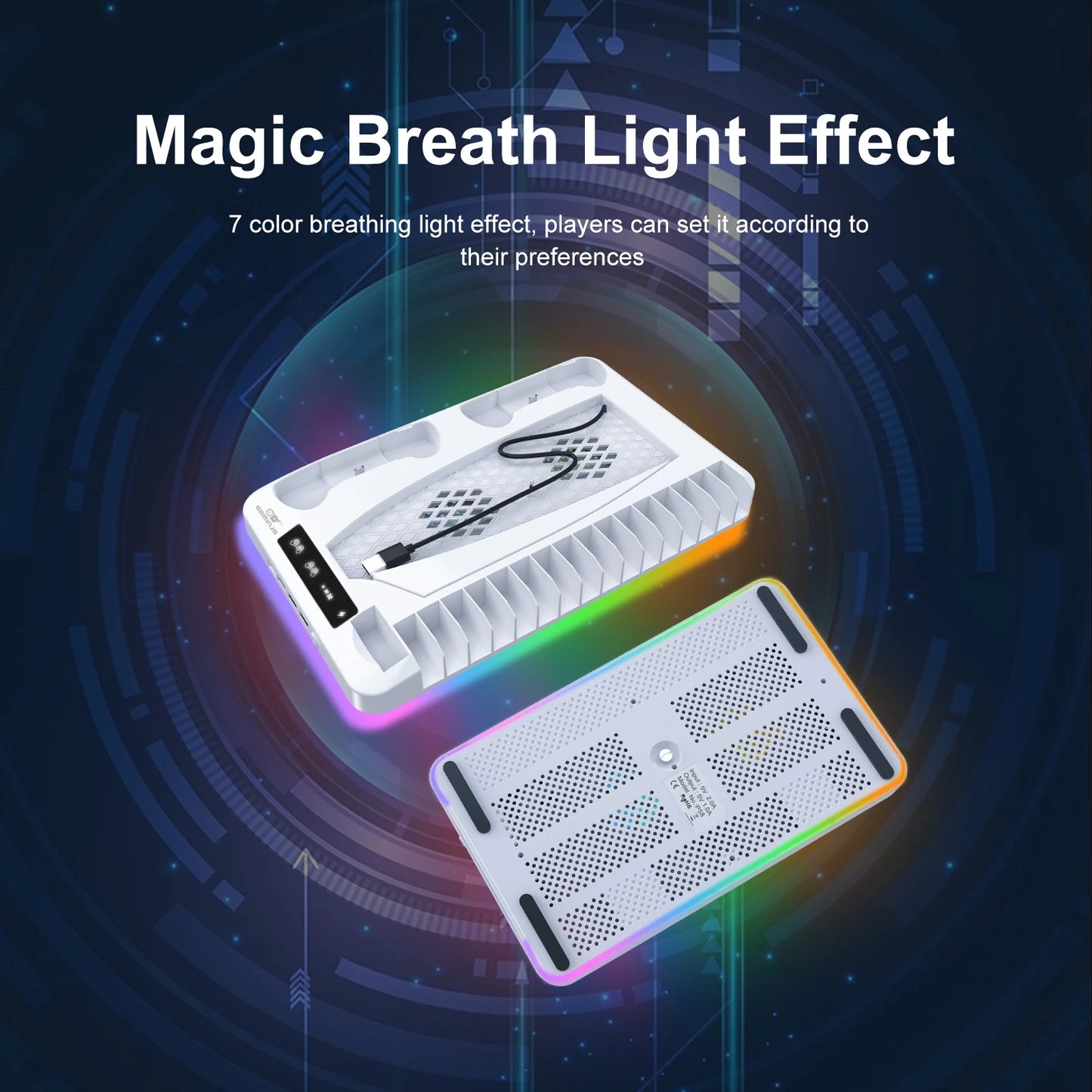 GAMINJA P58 RGB Cooling Stand For PS5 Slim Console Gamepad Charging Base Headset Hook Game CD Storage Rack For PS5 Disc&Digital