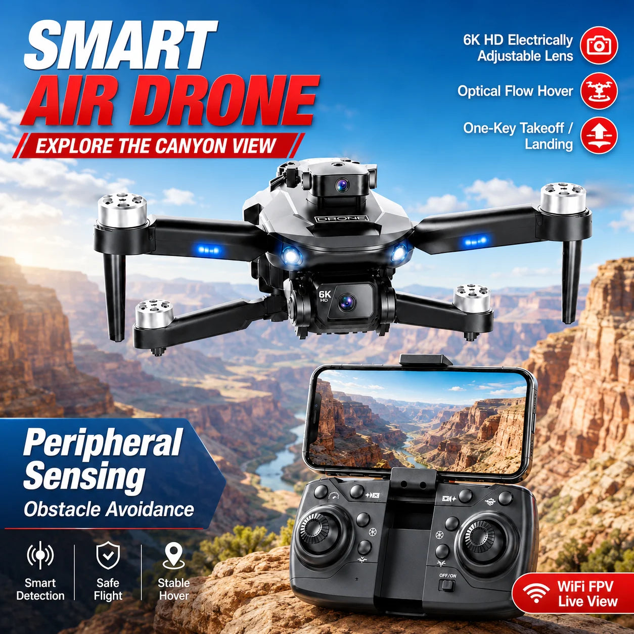 Aerial Drone 6K 4K HD Dual Camera 90° Electric Adjustment 50X Zoom Dual Lens Switch Gesture Shooting HDR WIFI Transmission Outdoor RC Drone