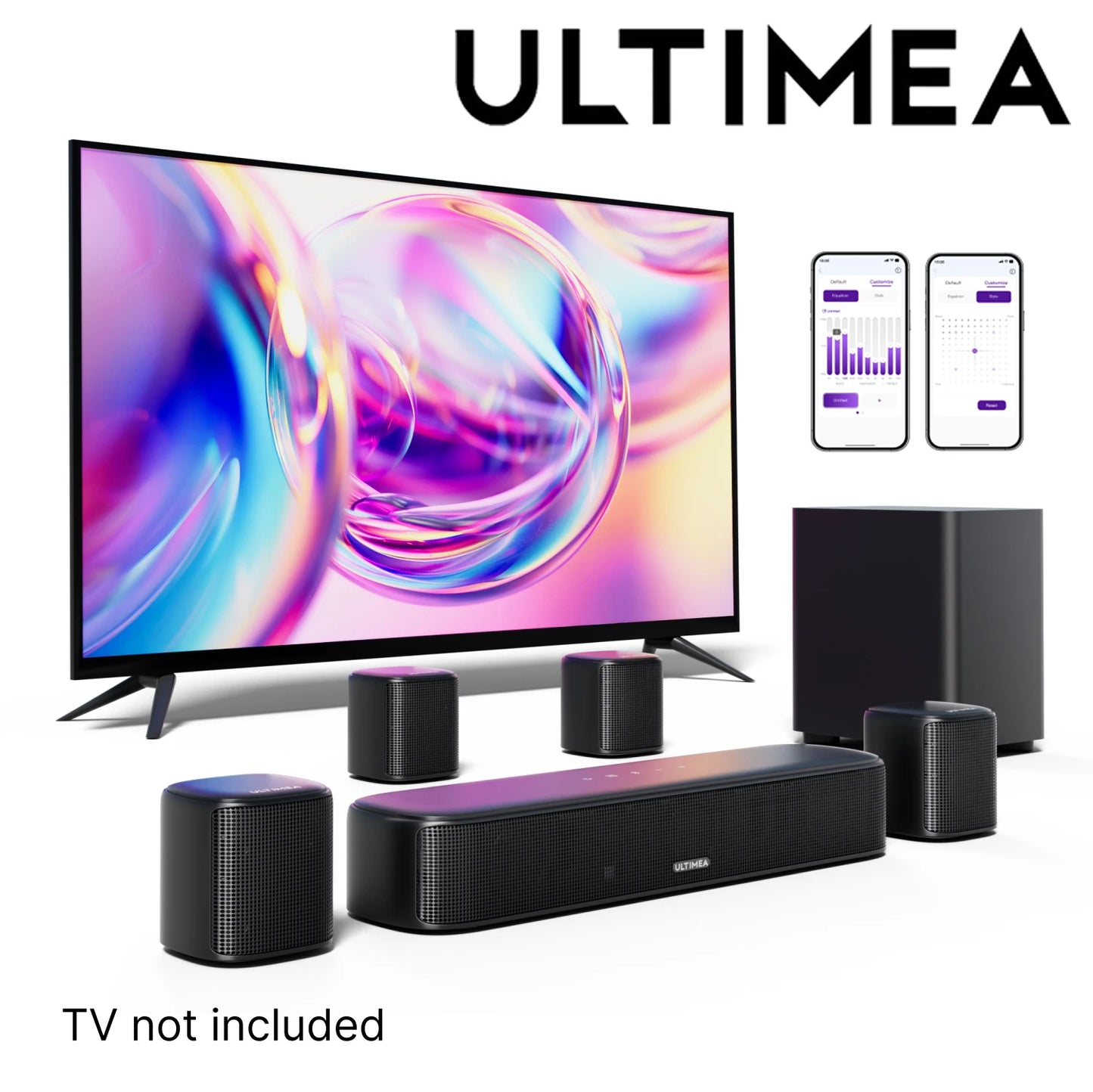 7.1 Channel Sound Bar System for TV with 4 Surround Speakers, App Controlled Virtual Surround Sound, Home Theater Audio