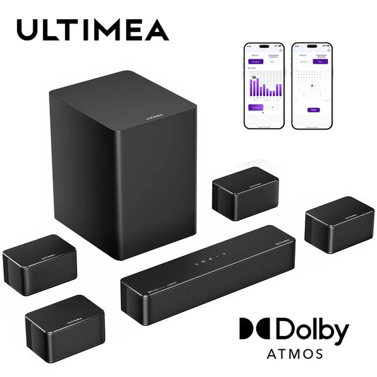 500W 7.1ch Dolby Atmos Soundbar with Wireless Subwoofer & 4 Surround Speakers, Home Theater System with APP Control