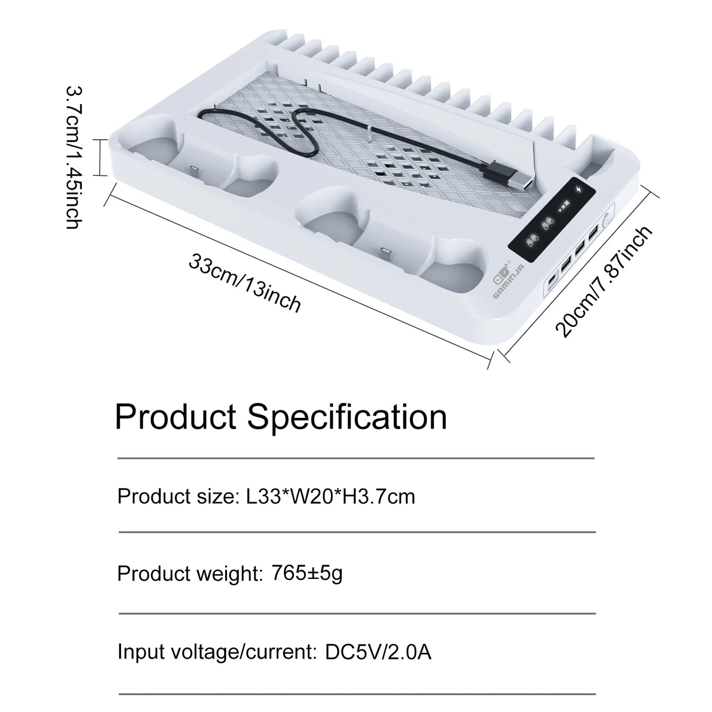 GAMINJA P58 RGB Cooling Stand For PS5 Slim Console Gamepad Charging Base Headset Hook Game CD Storage Rack For PS5 Disc&Digital