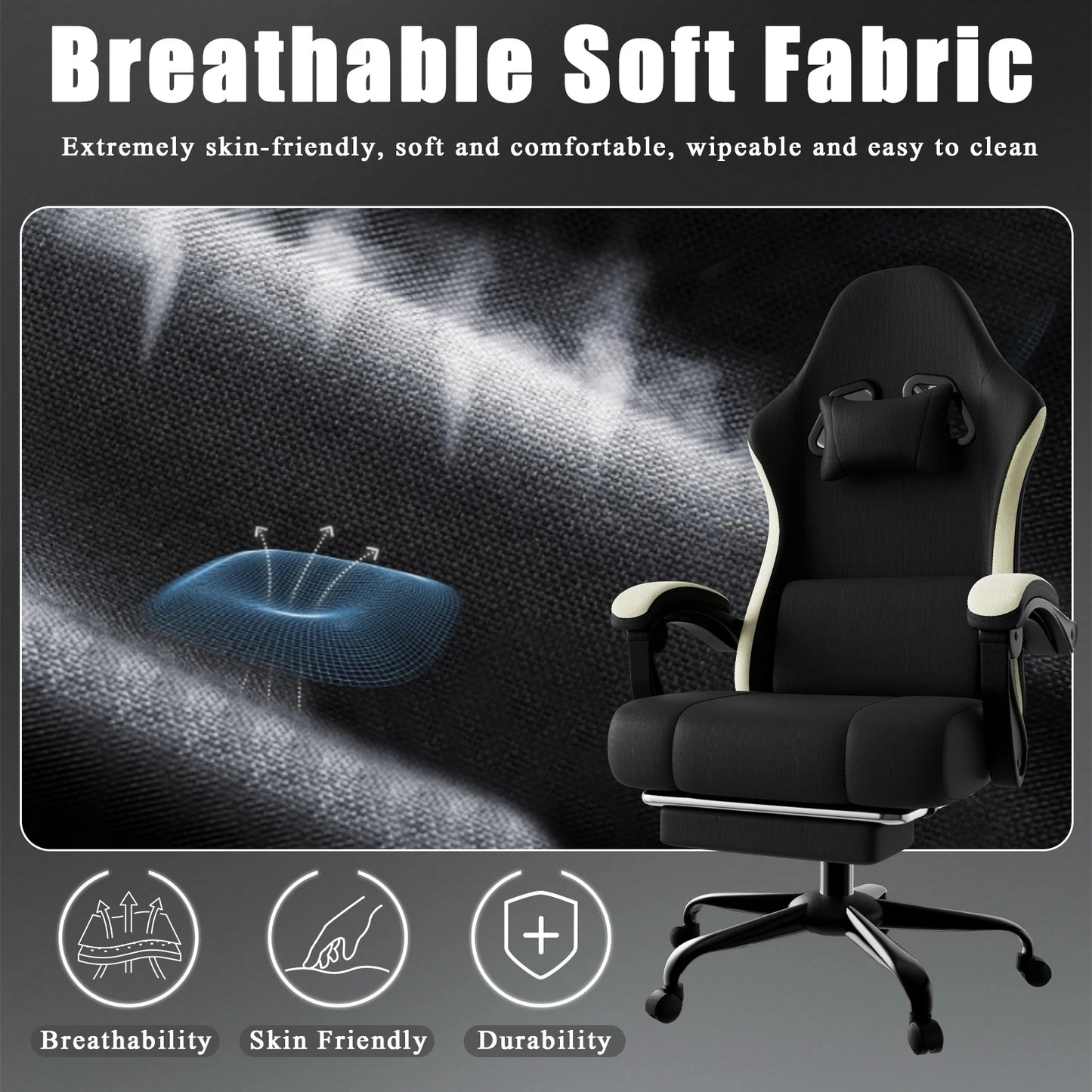 Ergonomic Gaming Chair with Individually Wrapped Spring Cushioning Breathable Fabric Adjustable Lumbar Support for