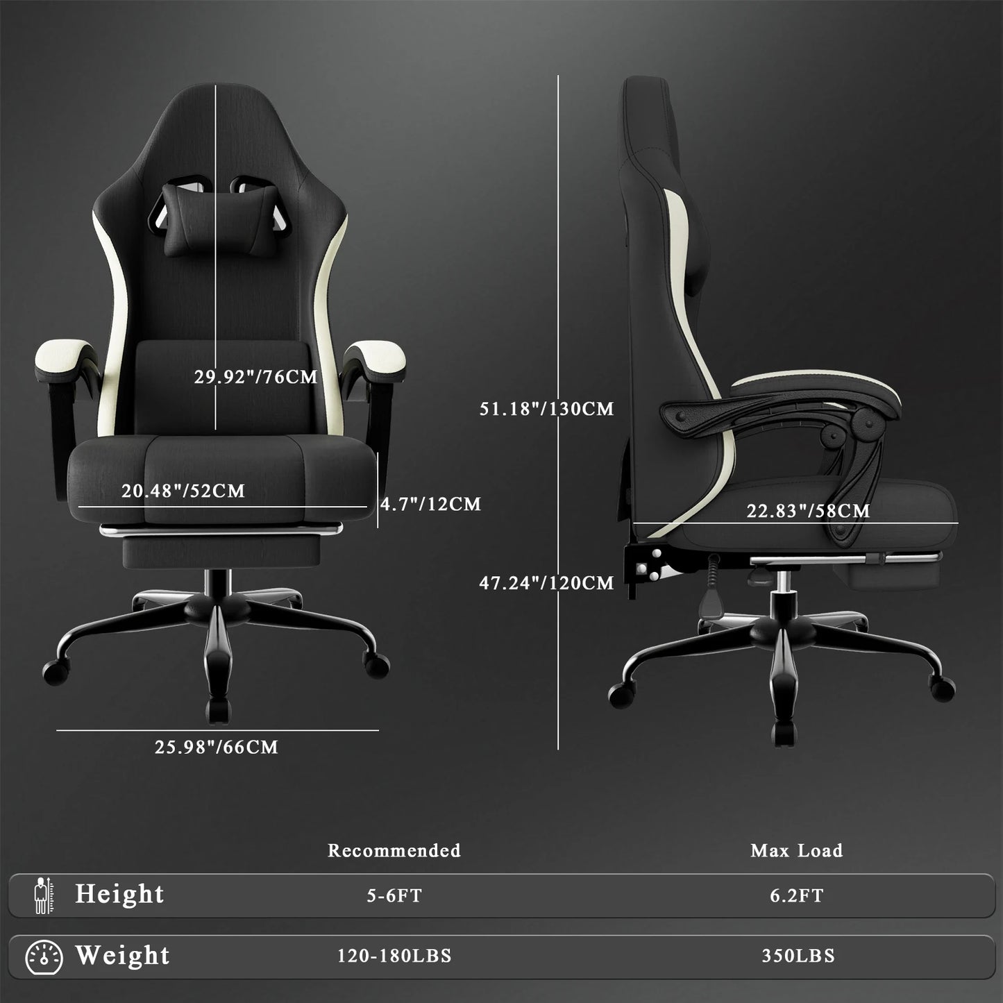 Ergonomic Gaming Chair with Individually Wrapped Spring Cushioning Breathable Fabric Adjustable Lumbar Support for