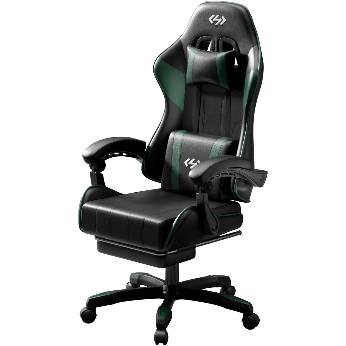 Ergonomic Gaming Chair, PU Leather Computer Office Chair for Adults, Adjustable Height & Reclining Backrest Angle, 360° Swivel Gaming Desk Chair with Lumbar Support, Headrest and Retractable Footrest