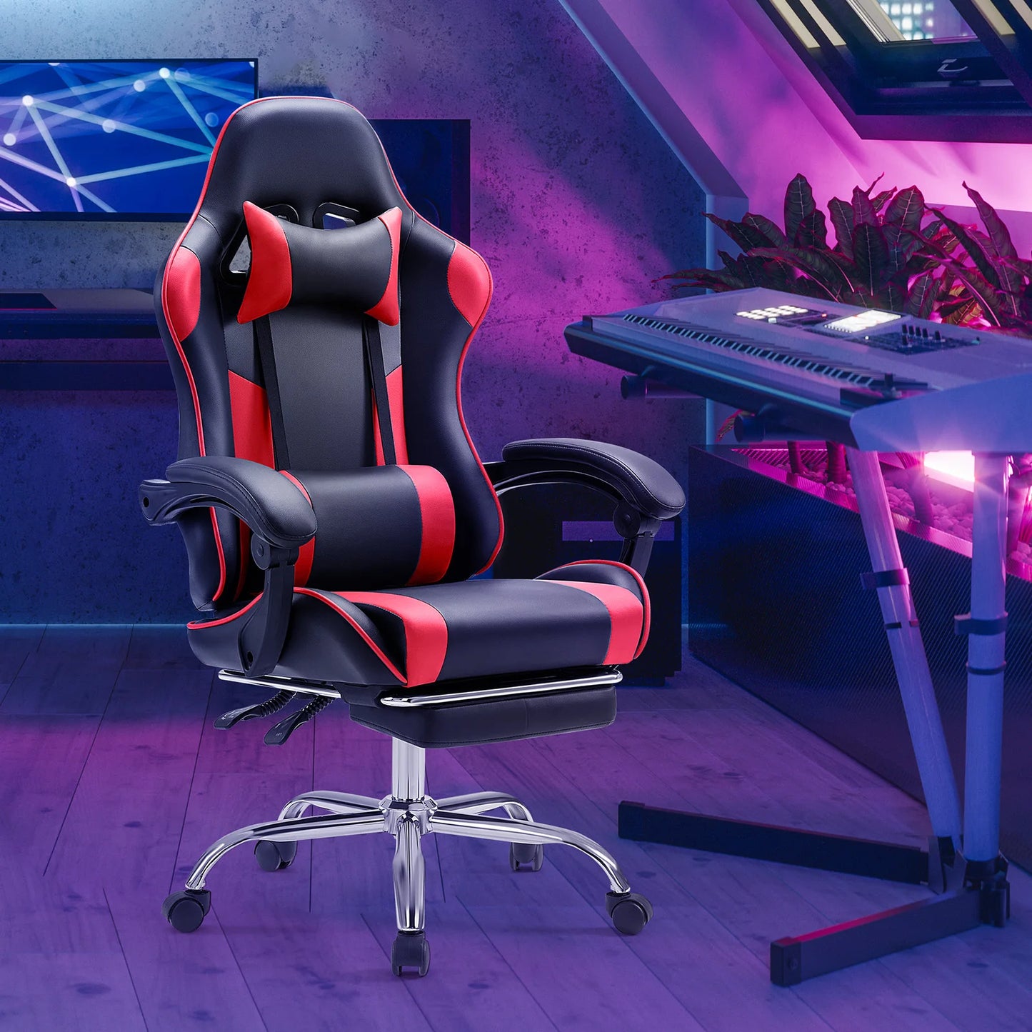 MCQ Gaming Chair Video Game Desk Ergonomic Office Chair with Footrest and Lumbar Support Height Adjustable with 360° Swivel