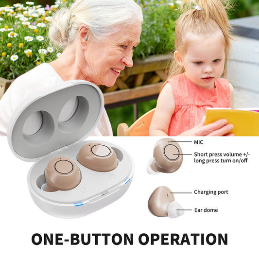 JINGHAO Hearing Aids Sound Amplifier Rechargeable Sound Enhance For Elderly Hearing LossBeige