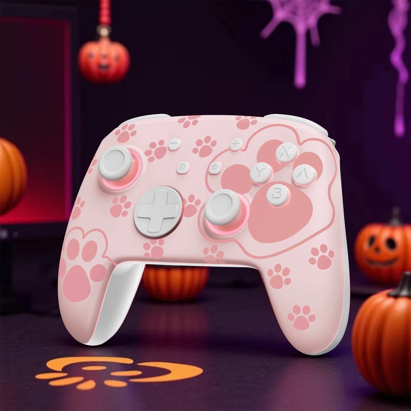 FUNLAB Switch 2 Pro Controller For Switch OLED/Lite/PC With Hall Effect/RGB/Paddle/Turbo Nintendo Luminous cat paw GamePad-pink