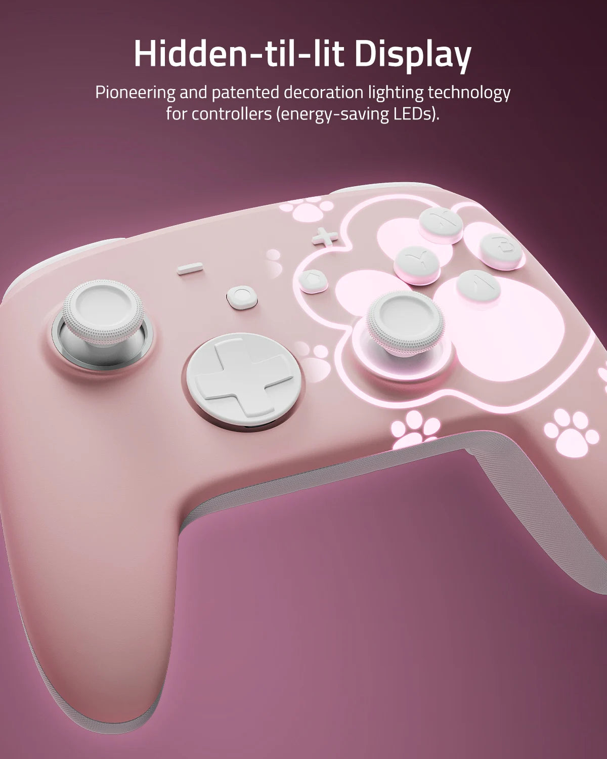 FUNLAB Switch 2 Pro Controller For Switch OLED/Lite/PC With Hall Effect/RGB/Paddle/Turbo Nintendo Luminous cat paw GamePad-pink