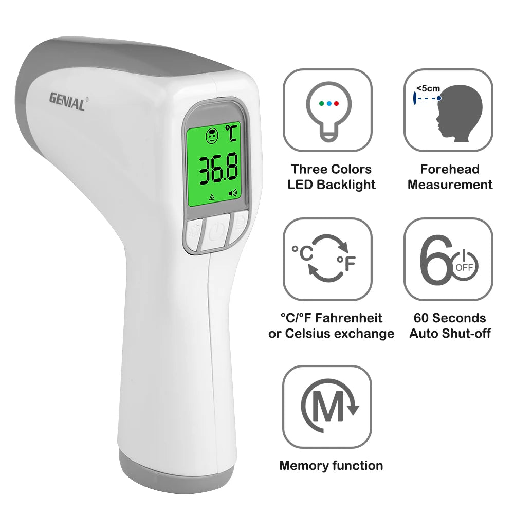 Medical No-Touch Thermometer for Adults and Kids, 1-Second Fast Reading, Color-Coded Fever Alarm, Silent Mode