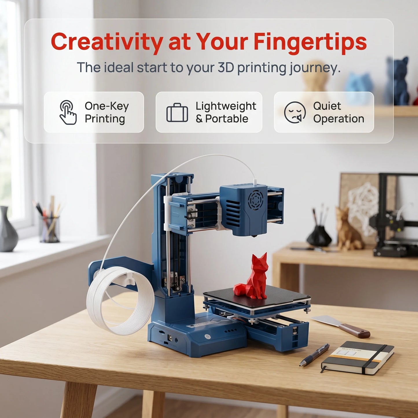 EasyThreed K9 Mini Desktop 3D Printer, Low Noise Single Cantilever Structure, PLA Filament Supported, Four Point Bed Leveling, Safety Design 3D Printer for Kids Family and DIY Enthusiasts