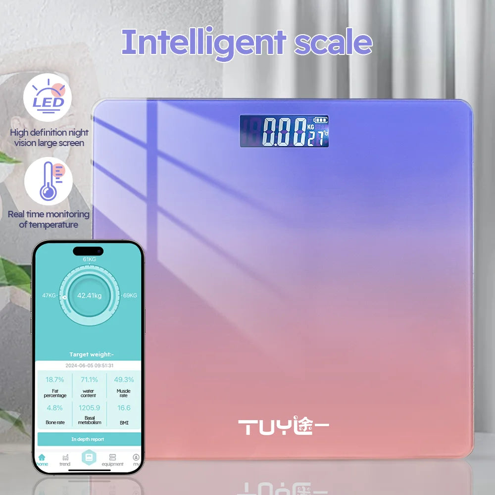 Gradient Color Intelligent LCD Electronic Scale Digital Display Glass Weight Scale Balance Body Electronic Scale For Weight Meas