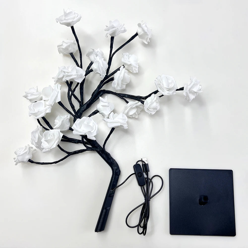 LED Rose Tree Lights 24LEDs USB Operated Table Lamp Atmosphere Lighting for Wedding Party Gift Birthday Festival Lover Home Deco