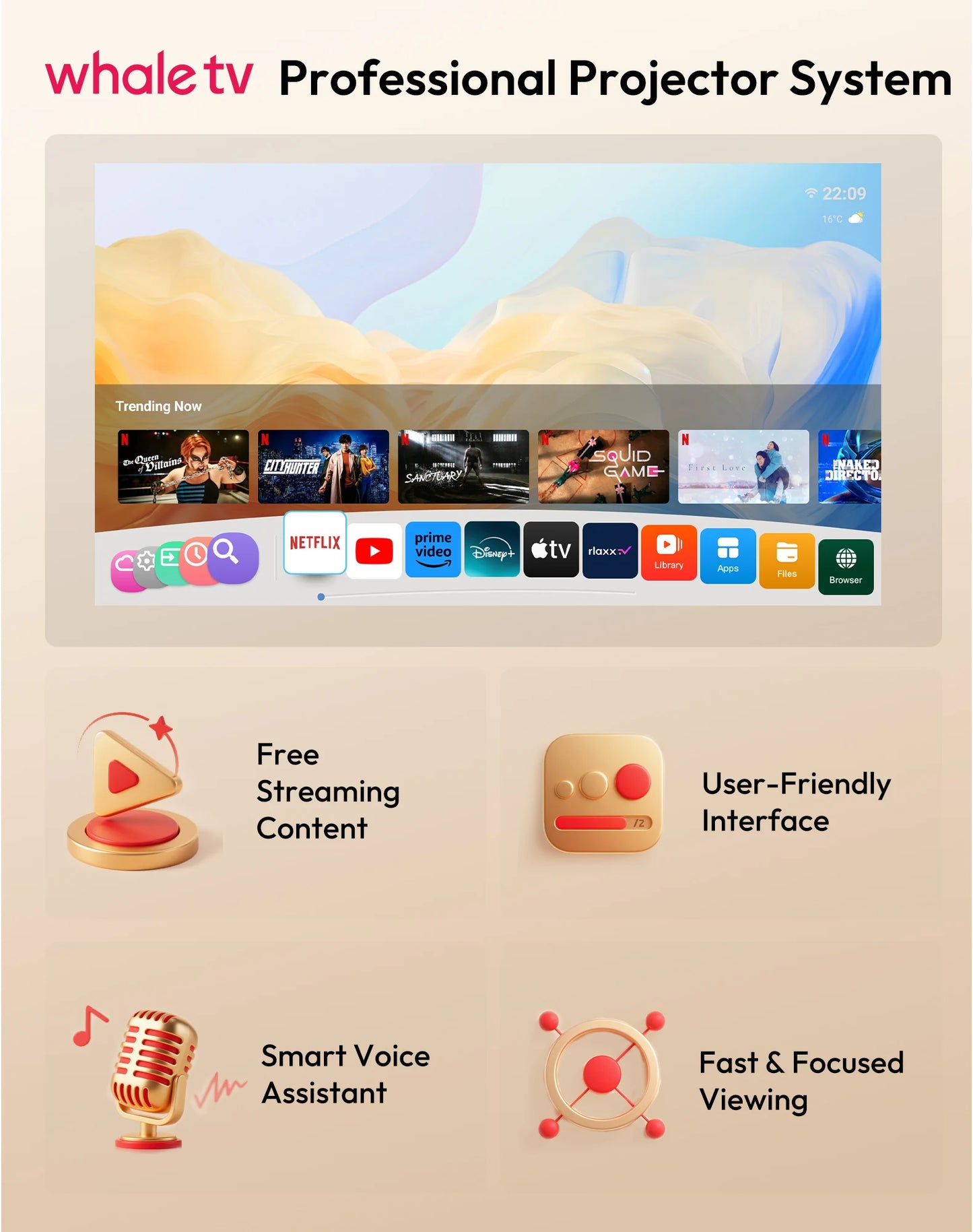 XGODY N6 Pro Netflix Officially 4K Projector 28000 Lumens Voice Control Smart Android TV Whale OS 32GB ROM Outdoor Home Theater