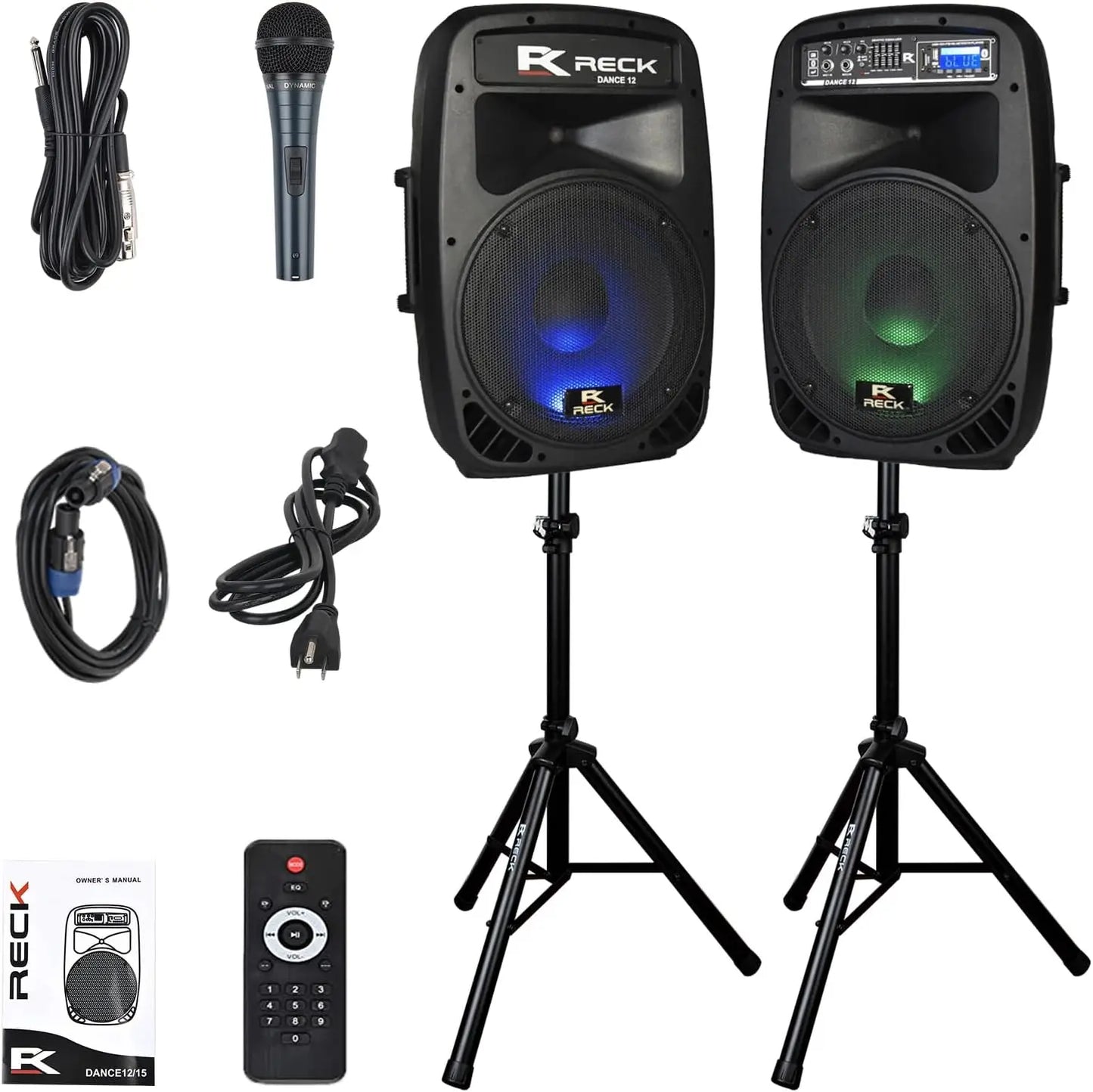PRORECK Dance 12 Portable 12-Inch 1000 Watts 2-Way Powered PA Speaker System Combo Set with Bluetooth/USB/SD Card Reader/FM