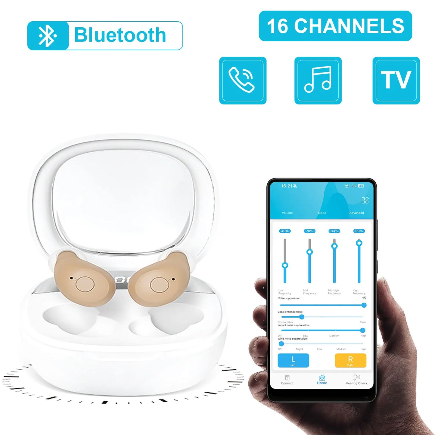 Newest 16 Channels Hearing Aid For Deafness Elderly Bluetooth Hearing Aids App Control Rechargeable Sound Amplifier audifonos