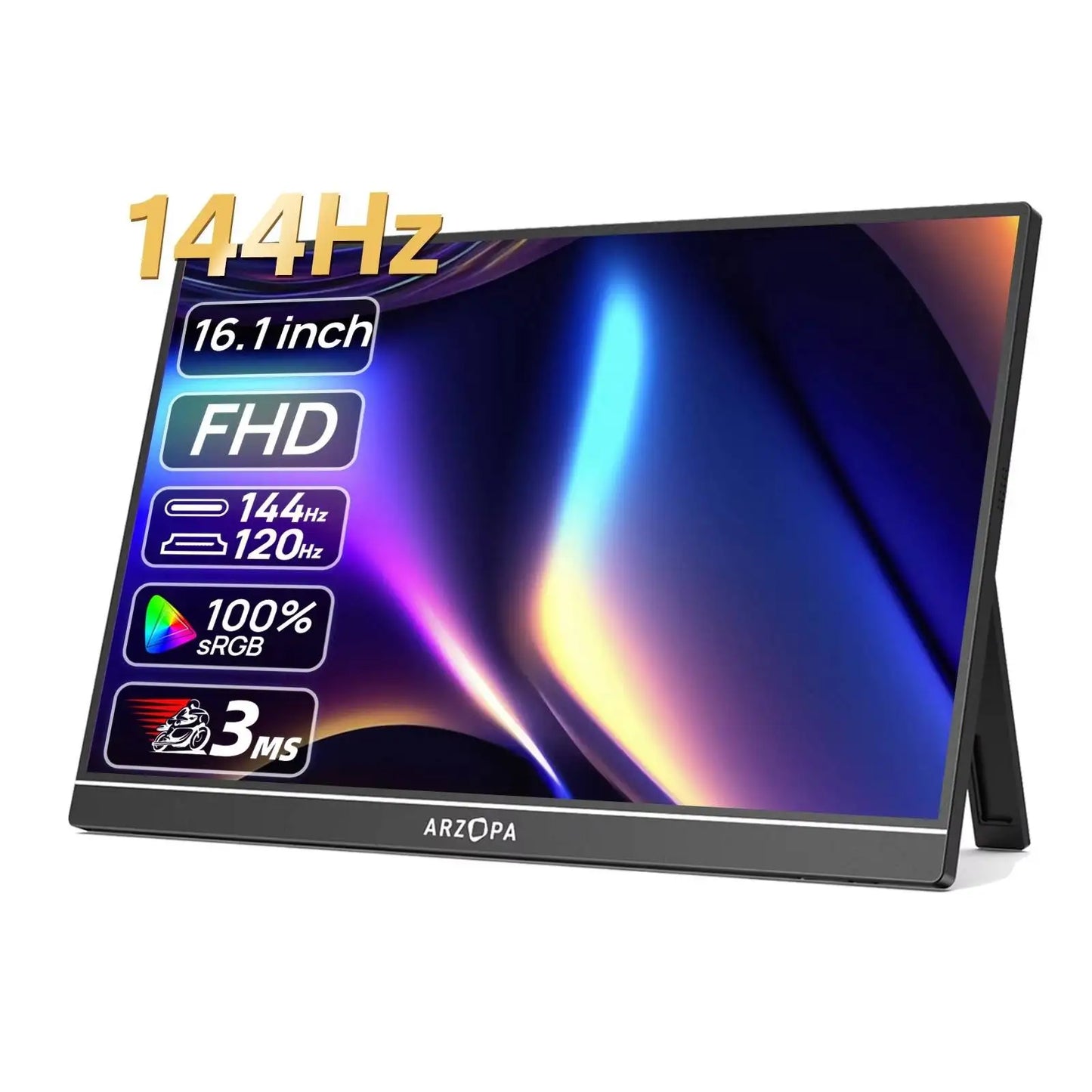 16.1 Inches Portable Gaming Monitor 144Hz 100% SRGB 1080P FHD IPS Screen Second Screen for Switch, Xbox, PS5, Laptop, Mac