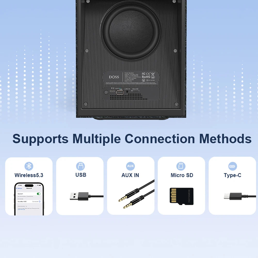 DOSS Home Bookshelf Bluetooth Speaker Powerful 90W Stereo Sound Extra Bass Subwoofer Sound Box 20H Playtime TWS Wireless Speaker