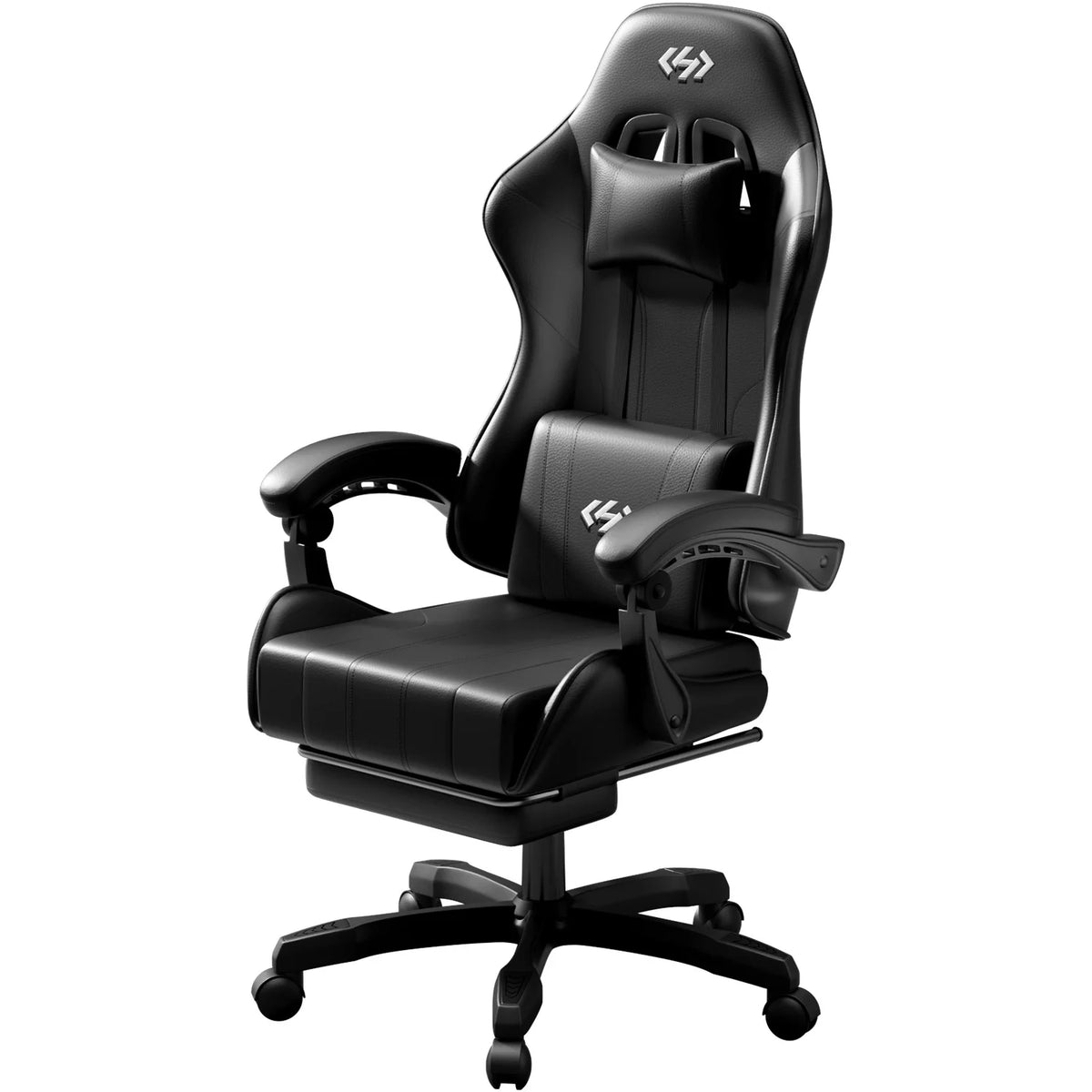 Ergonomic Gaming Chair, PU Leather Computer Office Chair for Adults, Adjustable Height & Reclining Backrest Angle, 360° Swivel Gaming Desk Chair with Lumbar Support, Headrest and Retractable Footrest