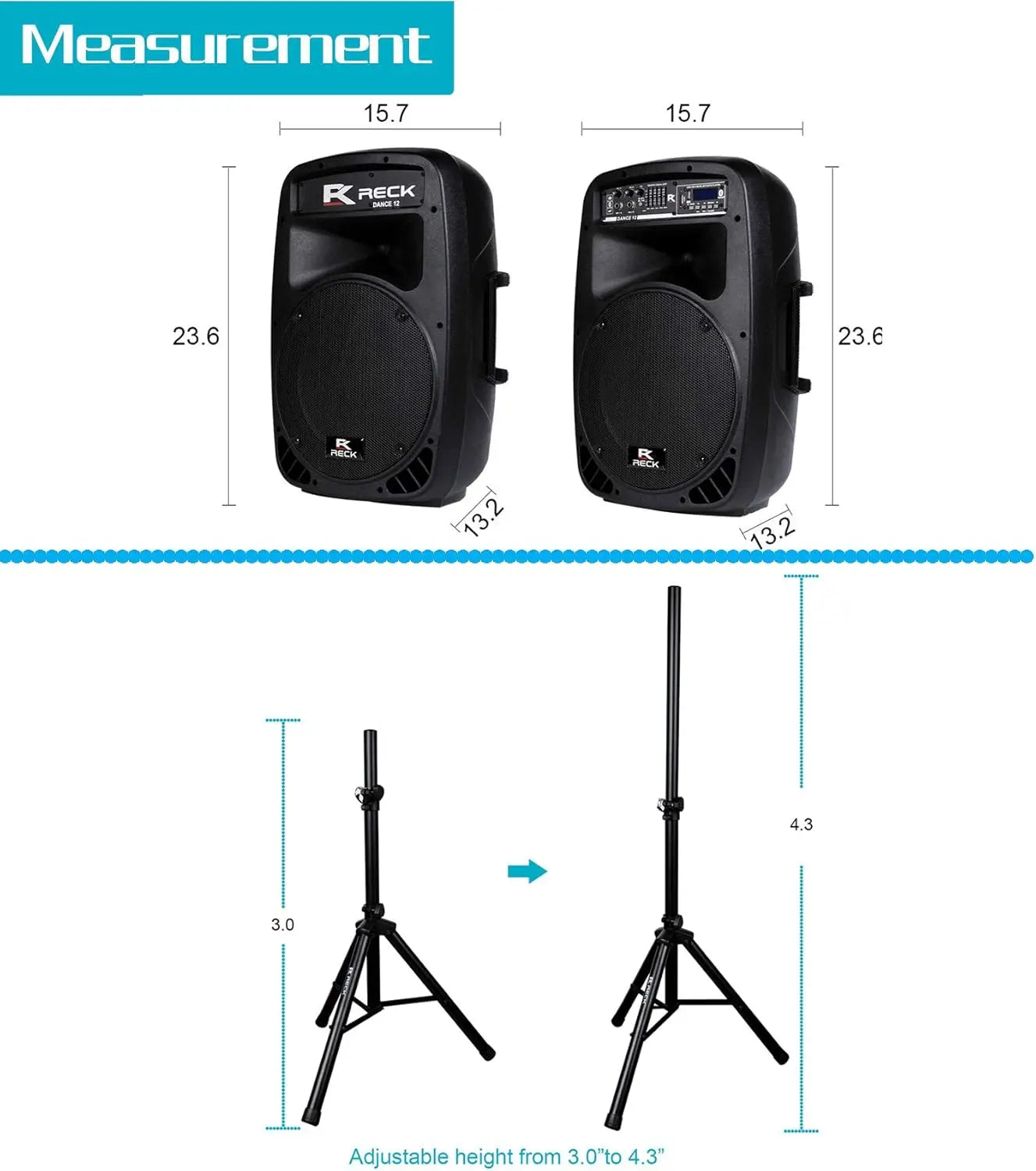 PRORECK Dance 12 Portable 12-Inch 1000 Watts 2-Way Powered PA Speaker System Combo Set with Bluetooth/USB/SD Card Reader/FM