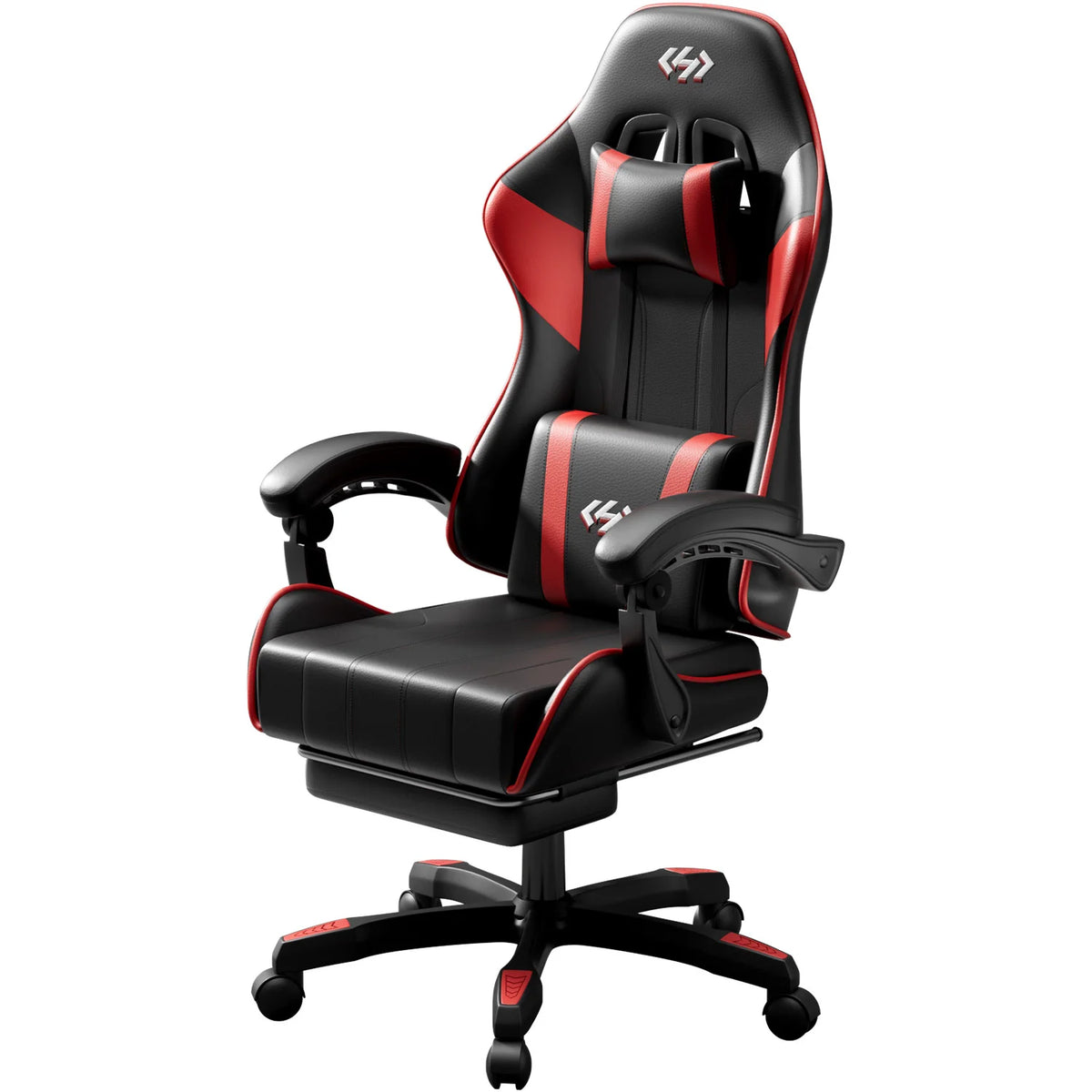 Ergonomic Gaming Chair, PU Leather Computer Office Chair for Adults, Adjustable Height & Reclining Backrest Angle, 360° Swivel Gaming Desk Chair with Lumbar Support, Headrest and Retractable Footrest