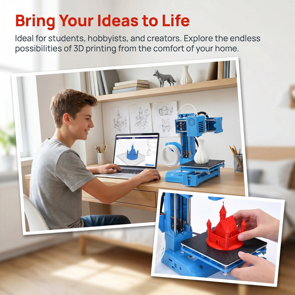EasyThreed K9 Mini Desktop 3D Printer, Low Noise Single Cantilever Structure, PLA Filament Supported, Four Point Bed Leveling, Safety Design 3D Printer for Kids Family and DIY Enthusiasts