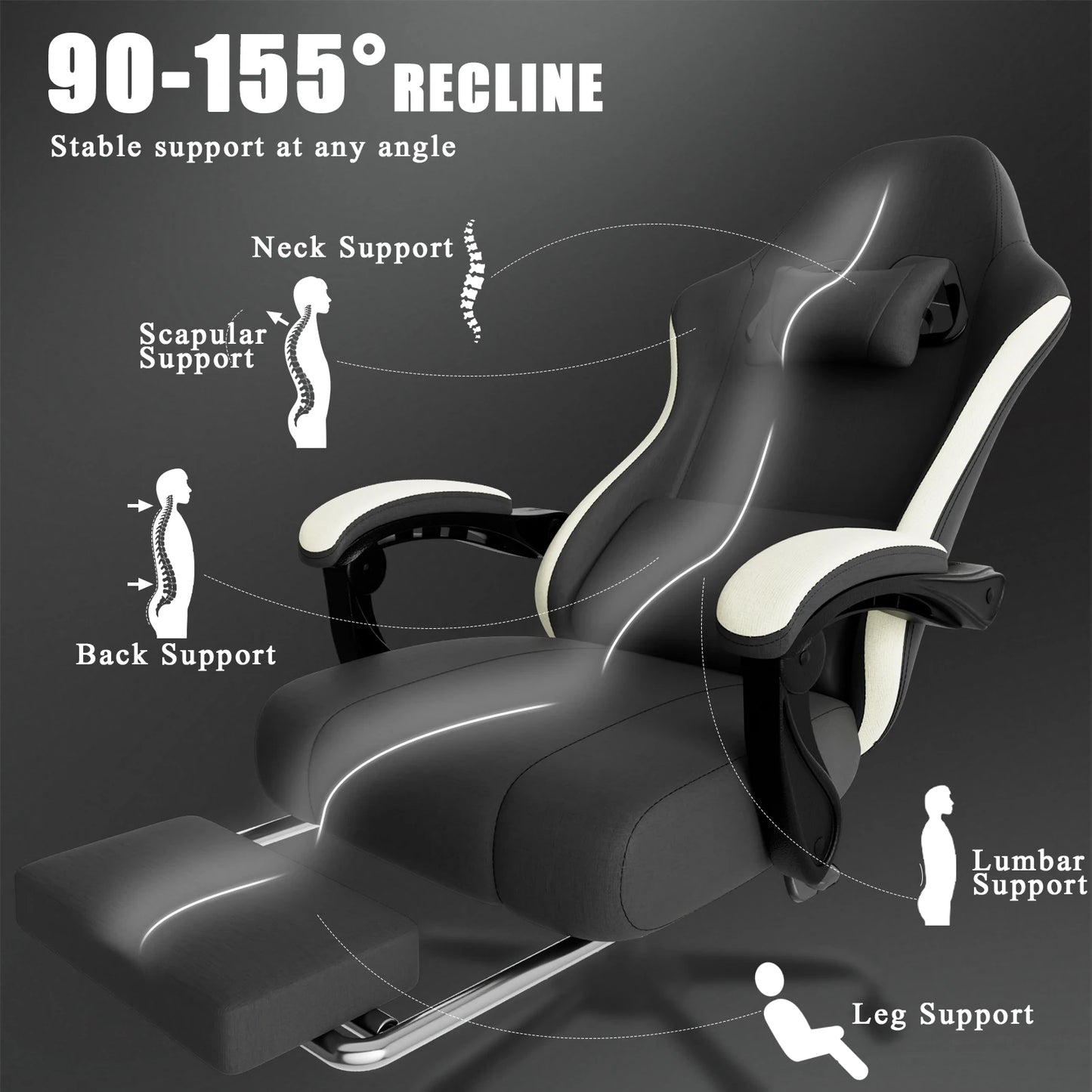 Ergonomic Gaming Chair with Individually Wrapped Spring Cushioning Breathable Fabric Adjustable Lumbar Support for