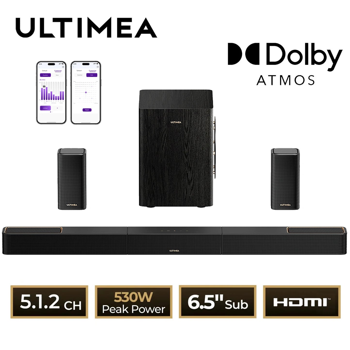 Skywave Series 5.1.2ch Sound Bar for Smart TV Dolby Atmos, Home Cinema System Soundbar Wireless Subwoofer, APP Control