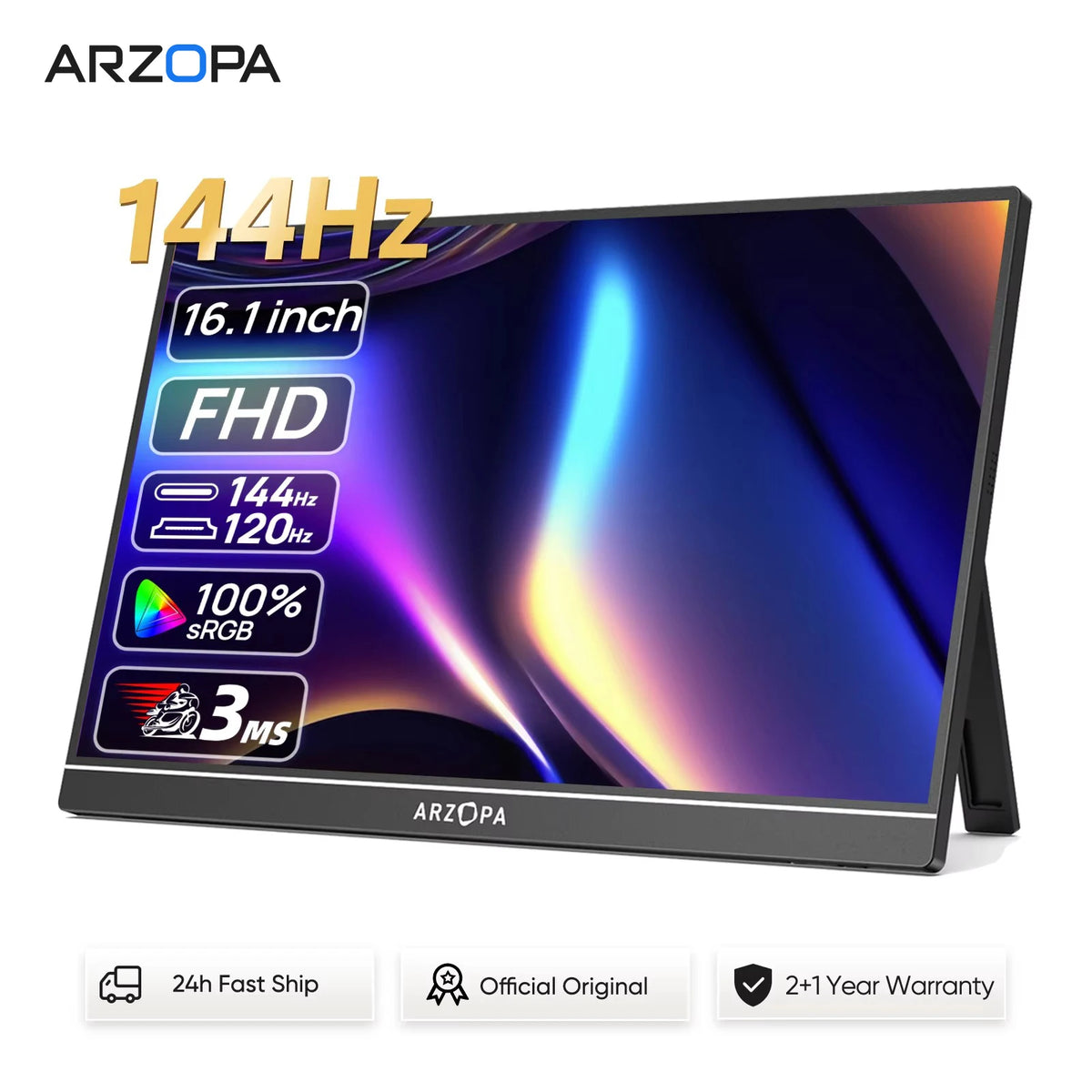 16.1 Inches Portable Gaming Monitor 144Hz 100% SRGB 1080P FHD IPS Screen Second Screen for Switch, Xbox, PS5, Laptop, Mac